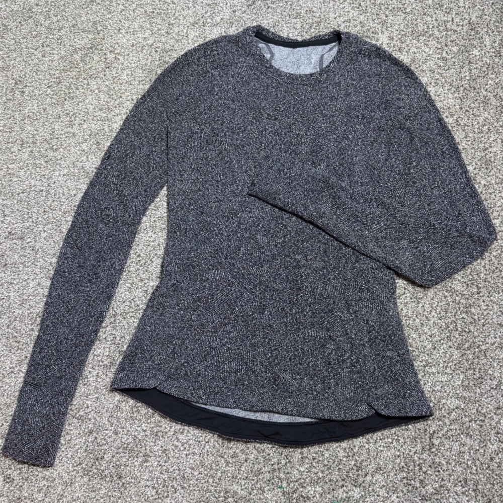 Lululemon Women 6 Runderful Long Sleeve Shirt Jacquard Black White Rulu Run